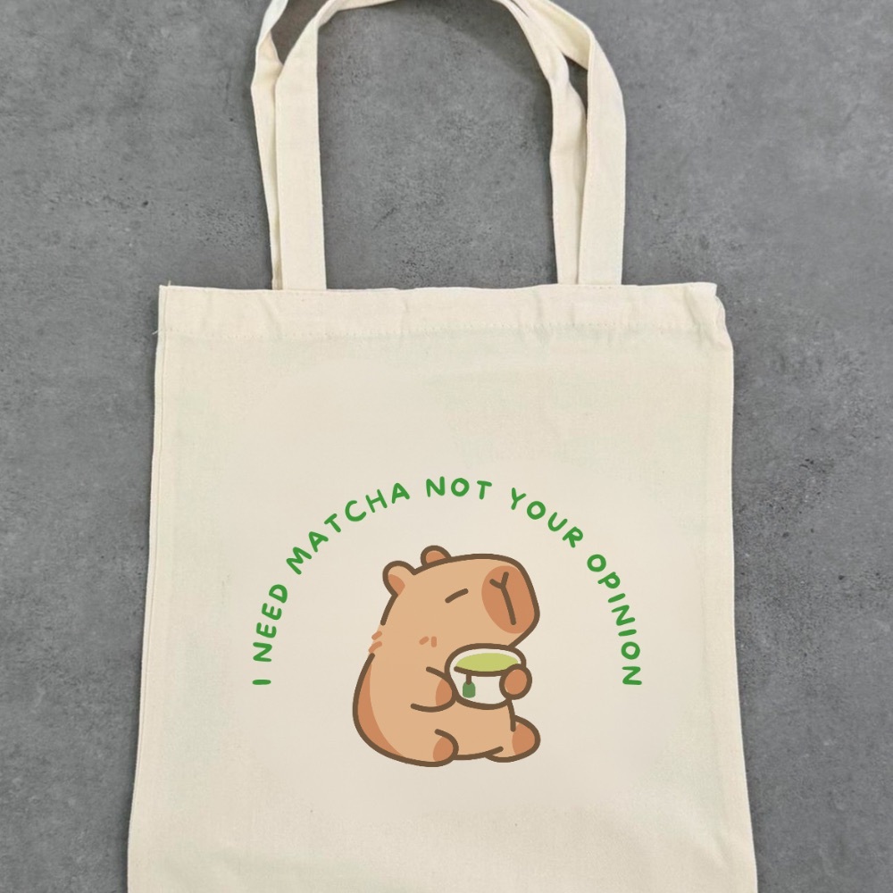 Matcha Tote Bag with cute capybara Print